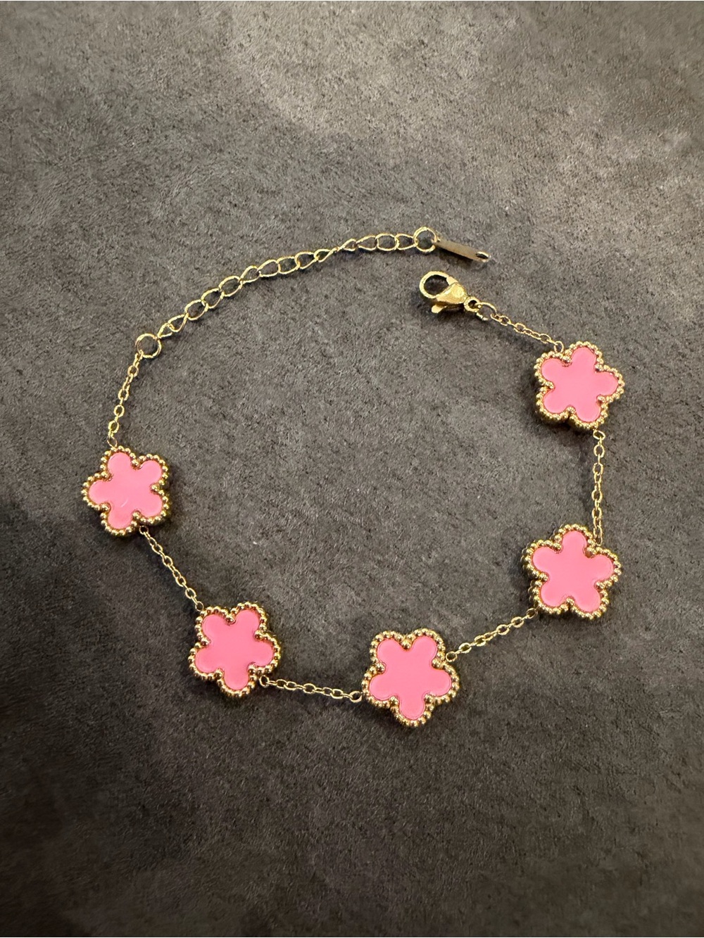 Gold-Tone Bracelet with Pink Clover Charms
